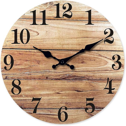 XNM Brown Rustic Wall Clocks Battery Operated 20 Inch Wood Office Clock Analog Large Wall Clock Silent(MDF No Solid Wood)