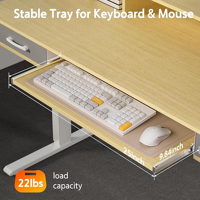55 Inches Electric Standing Desk with Keyboard Tray, Height Adjustable Sit to Stand Table with 2 Drawers, Ergonomic Home Office Desk with Storage Shelf, Computer Table, Oak