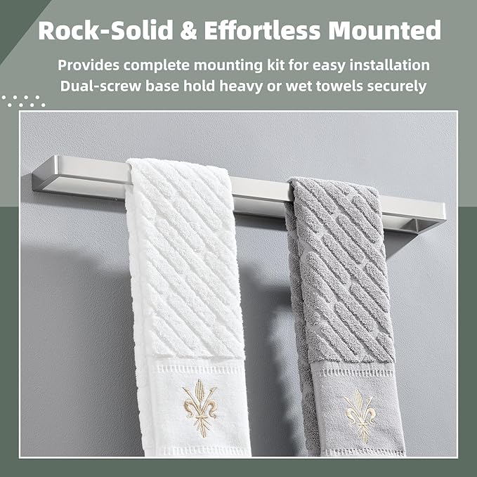 APLusee Square Towel Bar Brushed Nickel, 22.8" 304 Stainless Steel Towel Rack for Bathroom Kitchen Wall Mounted, Rustproof & Heavy Duty Towel Holder