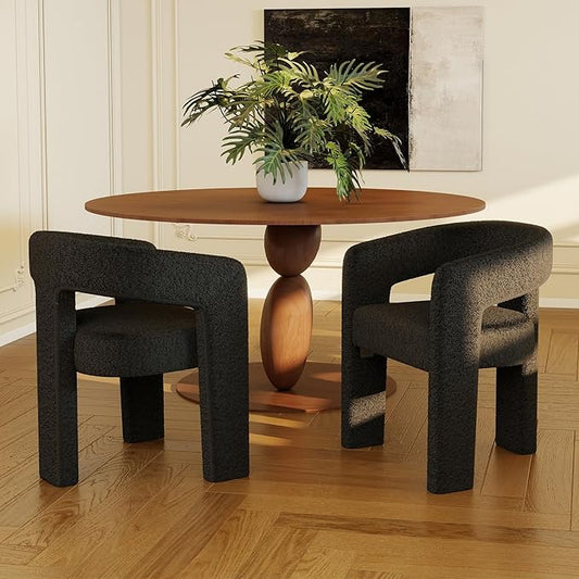 Black Dining Chairs Set of 2, Upholstered Sherpa Barrel Chairs with Arms Comfy Accent Side Chairs for Living Room/Dining Room/Reception