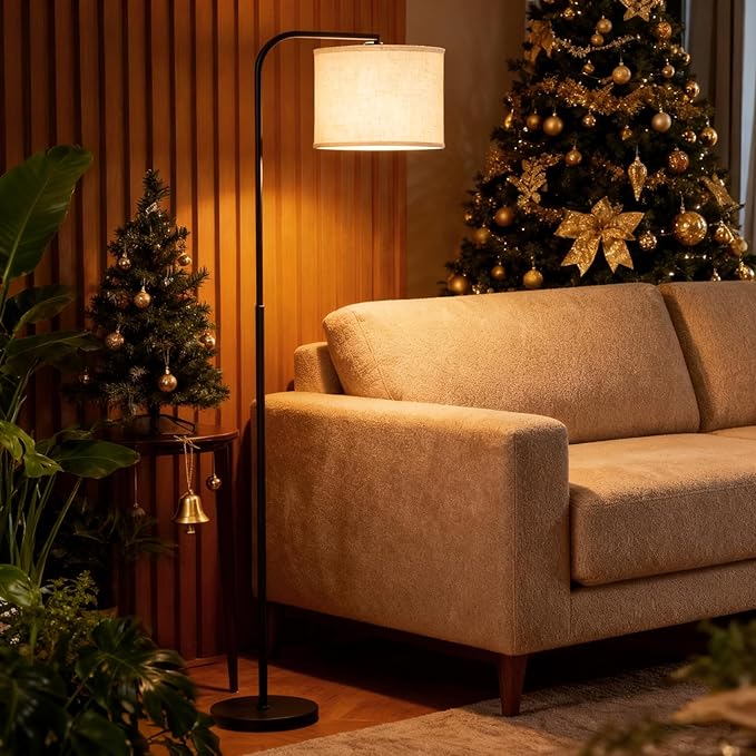 Floor Lamp for Living Room and Bedroom - Modern Standing Lamps Tall with Led Blub and Dimmable Light - Black Arc Room Lights with Shade for Home Decor, Office, Corner and Reading