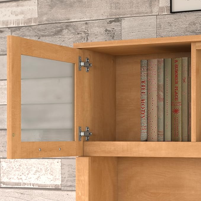 Bush Furniture Somerset 72W 3 Position Sit to Stand L Shaped Desk with Hutch in Maple Cross | Adjustable Height Table for Office