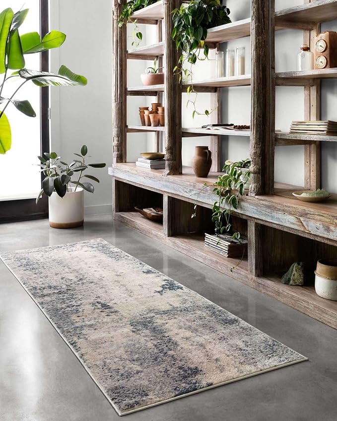 Loloi Teagan Collection TEA-07 Natural/Denim 5'-3" x 7'-6" Area Rug, Large, Soft Neutral Rug, High-Traffic for Living Room, Bedroom, Home Office, Dining Area