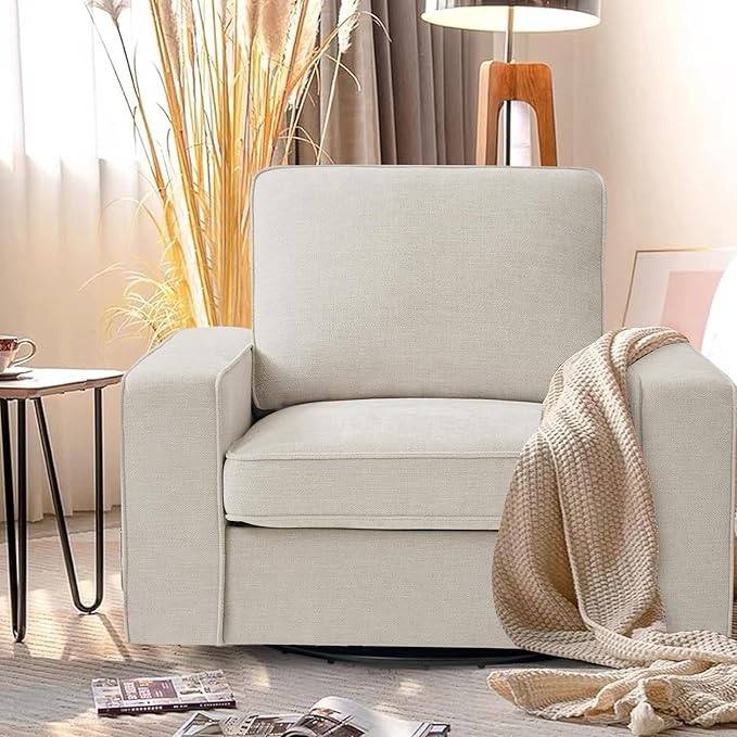LEISLAND 40" Swivel Accent Chair, Small Couch Sofas for Small Spaces, Fabric Living Room Chairs with Solid Wood Frame, Removable Cushion and Detachable Sofa Cover(Beige)
