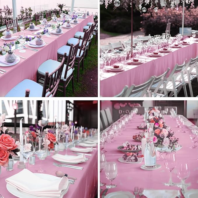 Rectangle Tablecloths 90x132 Inch 10 Pack Pink Tablecloth for 6ft Washable Decorative Polyester Table Cloths for 8ft Dining Table Banquets Buffet Parties and Wedding