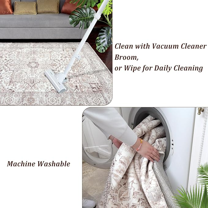 Area Rug 9x12 for Living Room, Large Cream Area Rugs, Large Rugs for Living Room,Washable Area Rug (Cream 9x12)