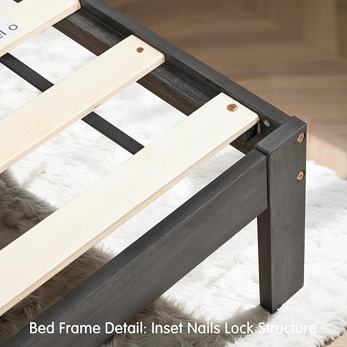 Hokway Wood Queen Bed Frame-No Wobble,Noise-Free,Easy Assembly with Precise Holes,12 in Wood Slat Support,No Box Spring Needed,Dark Gray