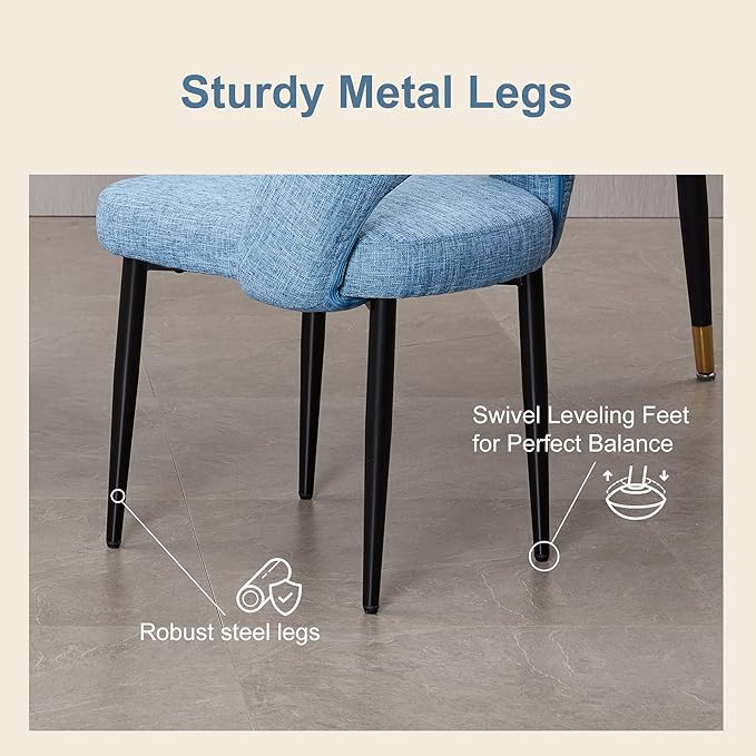 Modern Dining Chairs, Fabric Upholstered Accent Kitchen Chairs with Comfy Padded Seat & Sturdy Metal Legs, Side Farmhouse Chairs for Dining Room, Living Room, Restaurant (Blue, Set of 2)