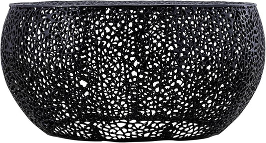 Modern Contemporary Round 32" Coffee Table, Solid Aluminum intrigued Design, Drum Shaped Mesh Cocktail Table, Creative Center Table for Living Room and Bedroom, Casted in Black
