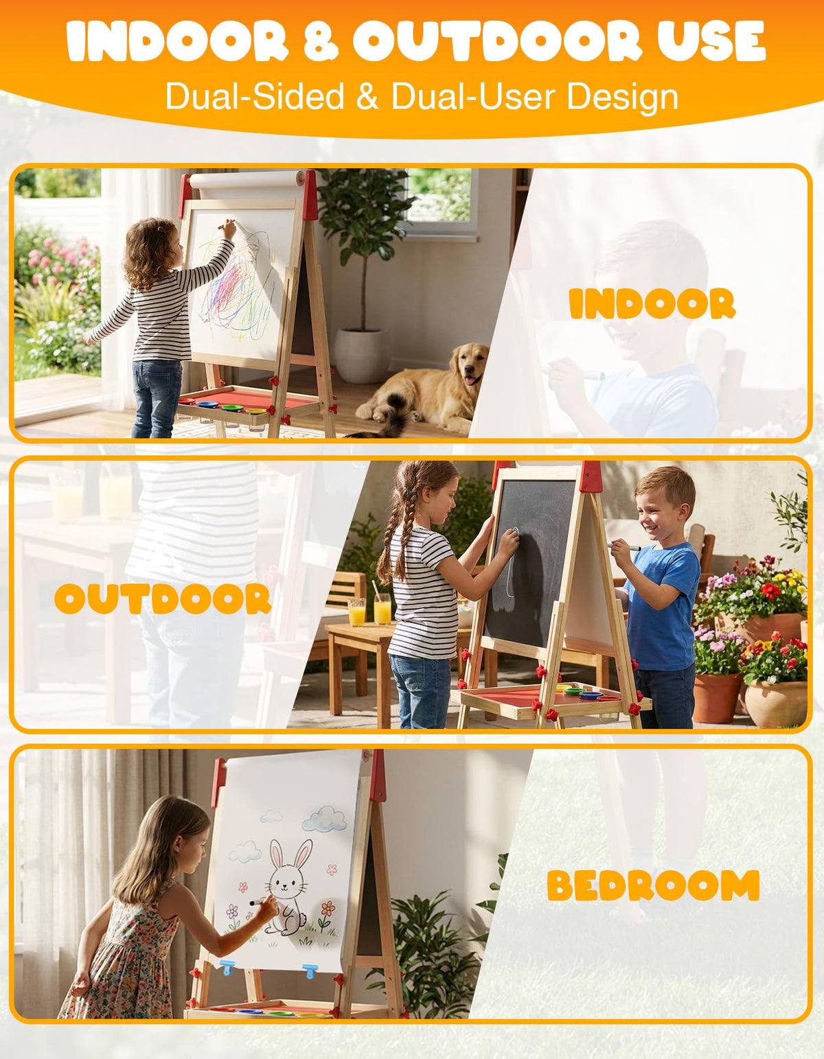MekyrCreo Kids Art Easel, Adjustable Wood Chalkboard, Easels for Toddlers