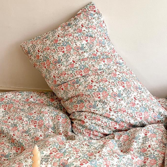 EAVD Botanical Floral Comforter Set King Soft Microfiber Chic Shabby Pink Floral Bedding Comforter Set with 2 Pillowcases French Style Botanical Comforter Set for All-Season