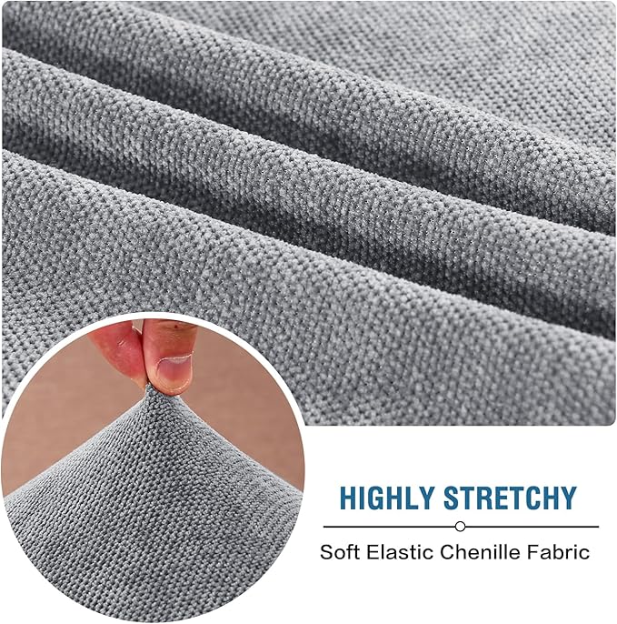 H.VERSAILTEX Stretch Chenille Sofa Cushion Covers Soft Sofa Slipcovers for 3 Seat Cushion Couch Thick Durable Couch Sofa Covers for Pets with Elastic Bottom(3 Seater Sofa Cushion Cover,Grey)
