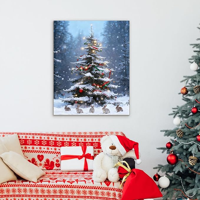 Framed Christmas Pictures Wall Decor,Vintage Pine Tree Prints,Winter Christmas Canvas Wall Art Decoration for Bedroom Bathroom Living Room Rustic Xmas Holiday Gifts (Christmas Tree 17, 11'' X 14'')