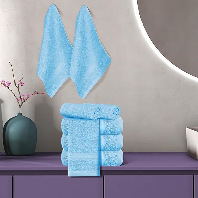 BOUTIQUO Ultra Soft Cotton Washcloths, Contains 12 Piece Face Cloths 12x12 inch, Ideal for Everyday use Face Towels, Compact & Lightweight Multi Purpose Washcloths - Sky Blue