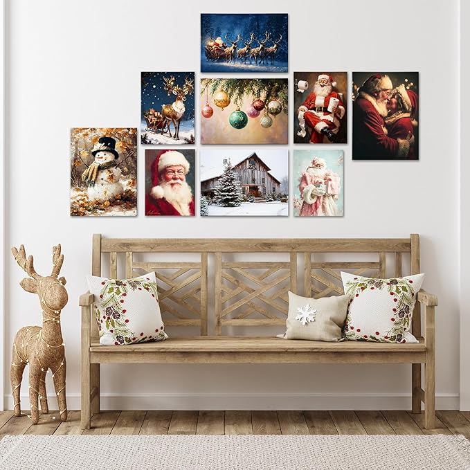 Vintage Santa Claus with Red Hat Portrait Christmas Canvas Wall Art - Victorian Style Framed Canvas Prints for Living Room & Bedroom, Classic Christmas Wall Decor, Christmas Gifts & Winter Decor