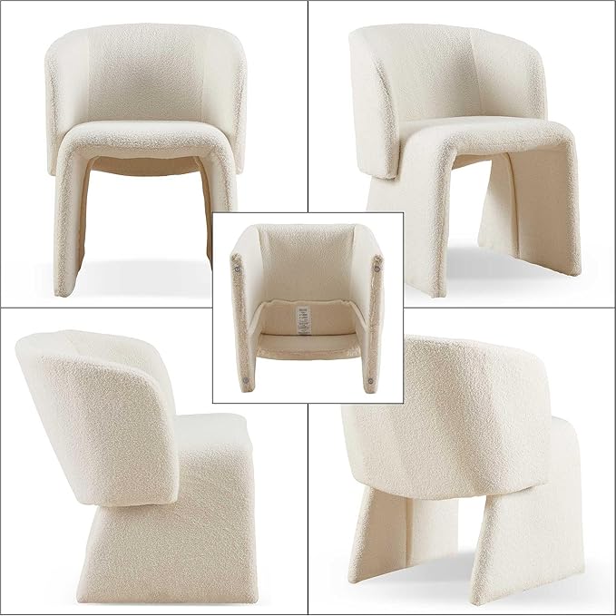 Modern Dining Chair Upholstered Off White Teddy Velvet Barrel Home Kitchen Single Sofa Chair Comfy with Metal Frame for Living Room,Bedroom
