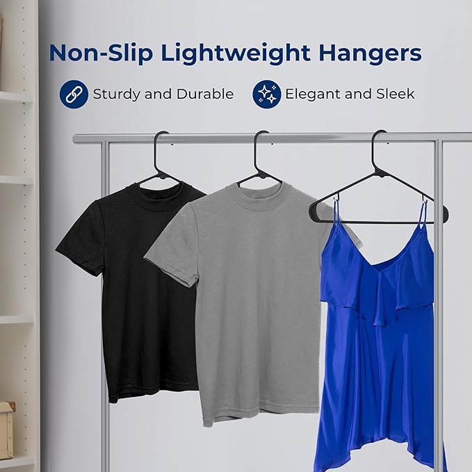 SereneLife Premium 10 Pack Plastic Hangers, Lightweight, Durable, Space Saving Clothes Organizers, Suitable for Shirts, Sweaters, Hoodies, Dresses, Kids Clothes, Good for Home Organization (Black)