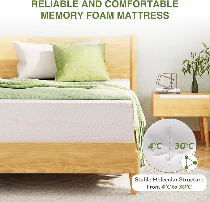 EGOHOME King Size Memory Foam Mattress, 12 Inch Bed Mattress in a Box with Cooling Green Tea Gel, Relieve Pressure with Medium Support, CertiPUR-US Certified, 80''L x 76''W, White