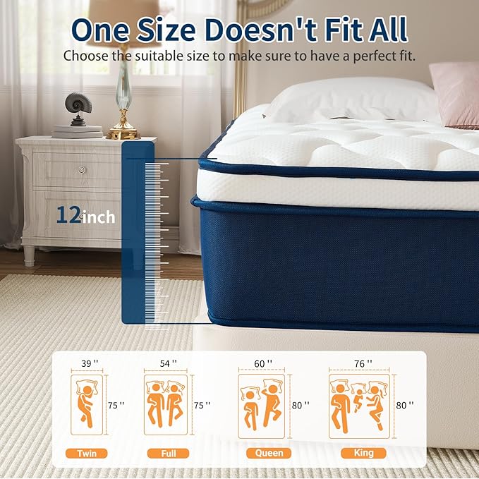 14 Inch Twin Luxury Memory Foam Mattress, Medium Firm - Gel-Infused Cooling, CertiPUR-US Certified, Plush Pressure Relief, Vacuum-Packed for Easy Setup