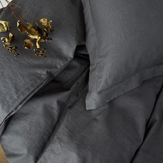 Simple&Opulence French Linen Duvet Cover Set 68" x 86"- 2 Pieces (1 Comforter Cover,1 Pillowcase)- Natural Flax Cotton Blend-Solid Color Breathable Farmhouse Bedding-Charcoal Grey, Twin