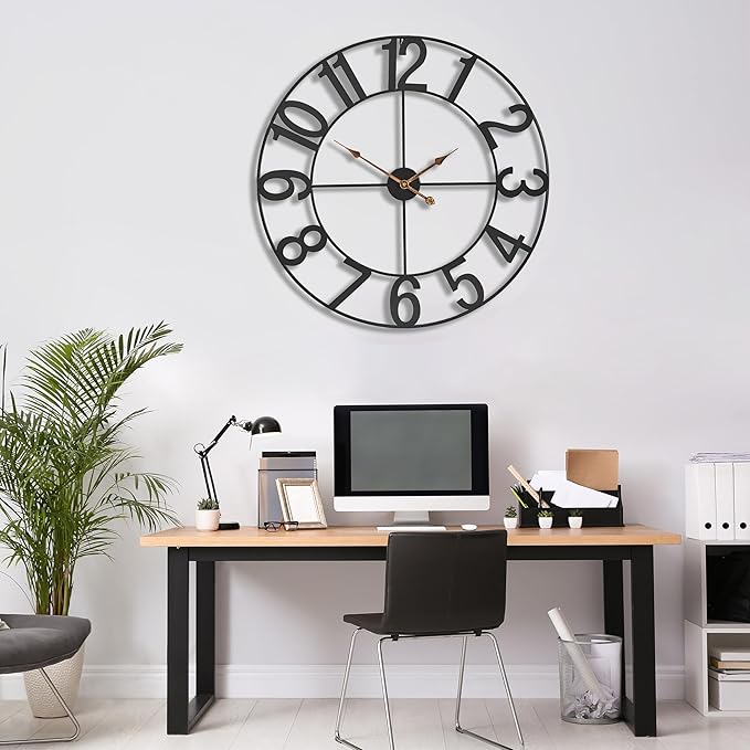 Sorbus 32-Inch Large Wall Clock – Decorative Black Metal Clock with Gold Hands – Silent, Battery Operated, Modern Wall Decor for Living Room, Kitchen, or Office – Great Gift for Housewarming or Office