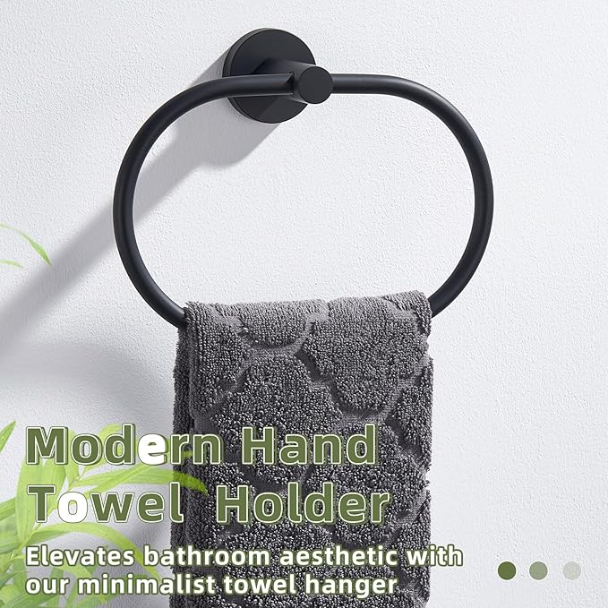 APLusee Matte Black Towel Ring, Stainless Steel Oval Hand Towel Holder for Bathroom Kitchen, Wall Mounted