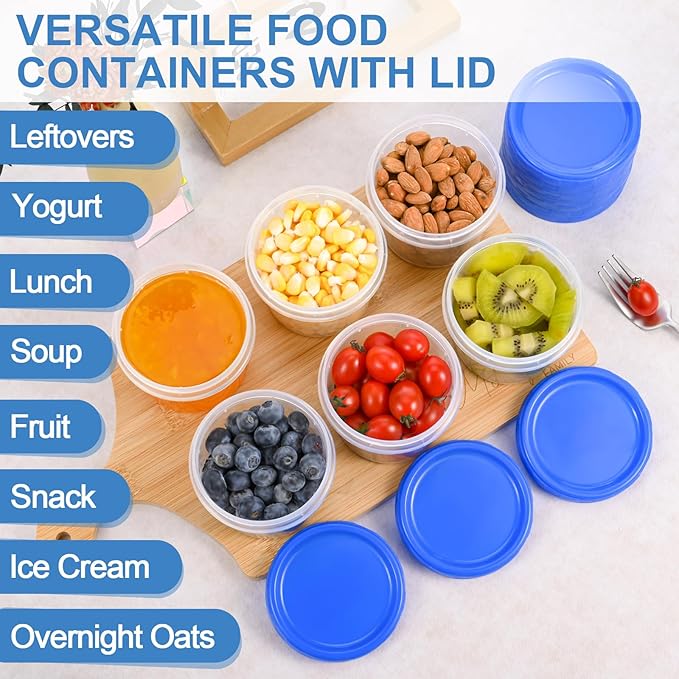 6 Pcs 10 oz Plastic Containers with Screw Lids, Reusable Clear Food Storage Containers with Pen and Brush for Snack Salad Fruit, Freezer Storage Containers, Microwave & Dishwasher Safe