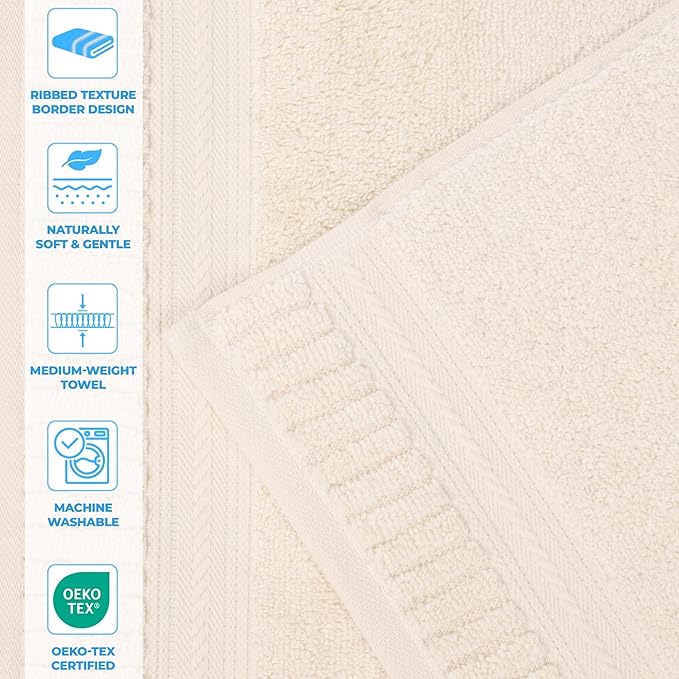 Superior Venice Zero Twist Cotton Medium Weight Towels, for Guest Bath, Bathroom, Shower, Spa, Plush Towels, Bath Essentials, Ribbed Textured Border, 6 Piece Assorted Towel Set, Ivory