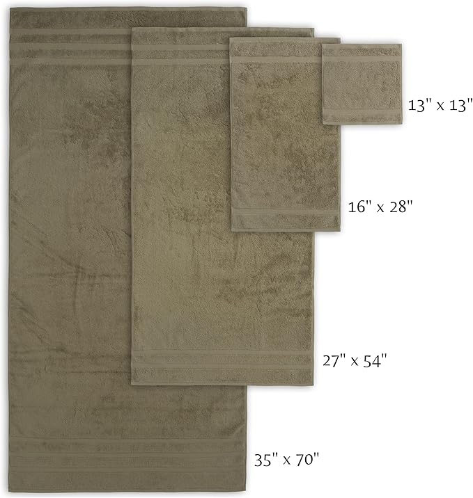 SOFE H&L | Olea Luxury Turkish Cotton Bath Towels Set of 3 : 1 Bath Towel, 1 Hand Towel, 1 Wash Cloths, Green |Thick, Premium, Soft, Durable, Absorbent - Hotel Quality Towel Sets for Bathroom