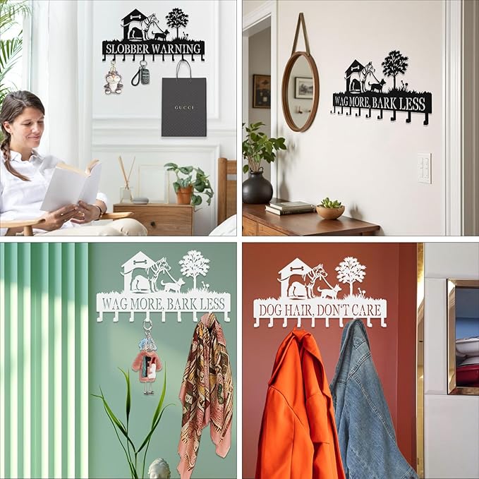 Custom Dog-Themed Key Hook Wall Decor,Personalized Engraved Metal Key Holder of Outdoor Doghouse&Daddy Dog and Puppy on Grass Design,Functional Key Hanger Wall Mount for Hallway