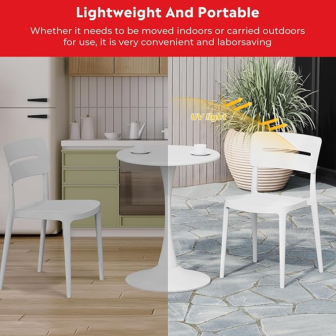 Costaelm Small Dining Table, Round PP Outdoor Table, Weather Resistant Balcony Table for Outside Poolside Deck Lawn Garden Backyard, White