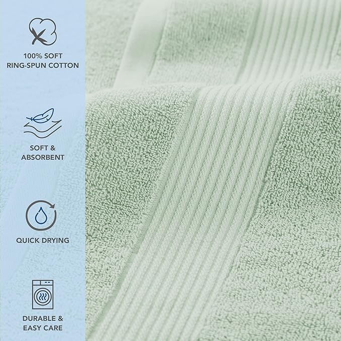 Arkwright Bath Washcloths 12 Pack - Super Soft 100% Cotton, 600 GSM Quick Dry & Absorbent, Luxury Face & Body Wash Cloth Towels for Hotels, Spa, and Vacation Rentals, Eucalyptus Green