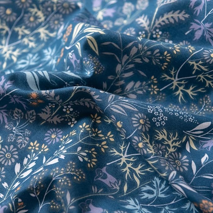 EAVD Full Comforter Set Blue Floral Comforter Set Fluffy Soft Microfiber Cottagecore Bedding Set with 2 Pillowcases Vintage Style Botanical Comforter Set for All-Season