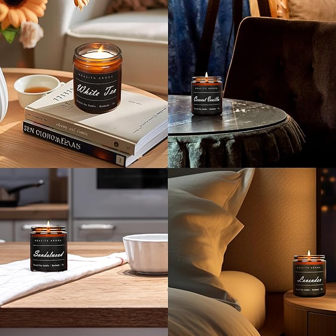 MOASITN Coconut Vanilla Heavenly Scented Candles for Home| Natural Soy Aromatherapy Candle| Handmade Long Lasting Jar Candle| Women,Men Gift for Birthday,Housewarming,Thank You| 7oz