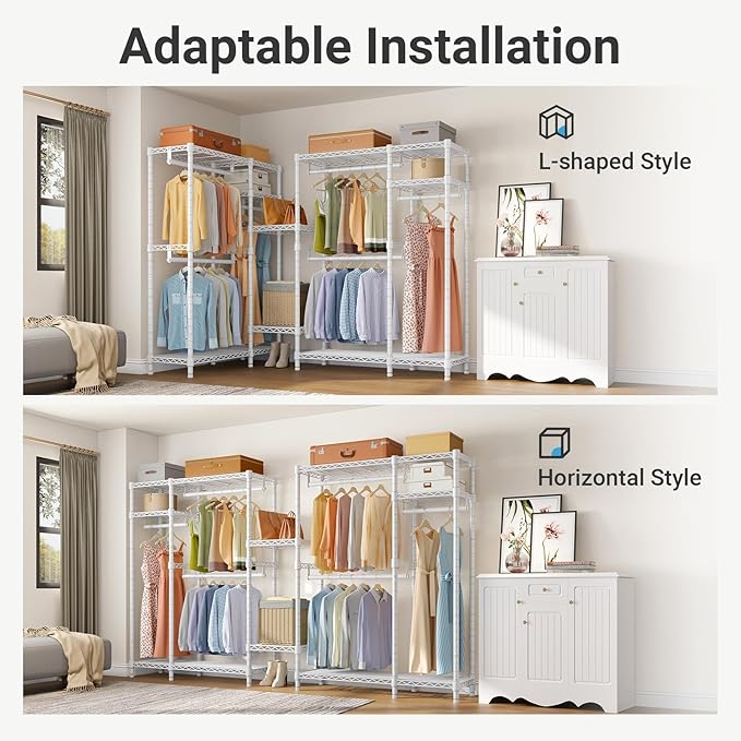 VIPEK V2 Heavy Duty Clothes Rack 4 Tiers Wire Shelving Garment Racks with 3 Hanging Rods Compact Freestanding Closet Metal Closet Rack, Max Load 700LBS, White