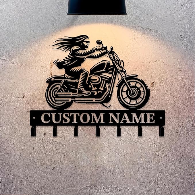 Personalized Custom Name Motorcycle Keys Hooks,Metal Motorcycle Art Clothes Keys Hooks,Metal Motorcycle Lover Wall Home Storage Decorative Keys Hooks,Key Holder Hooks for Wall (Style B)