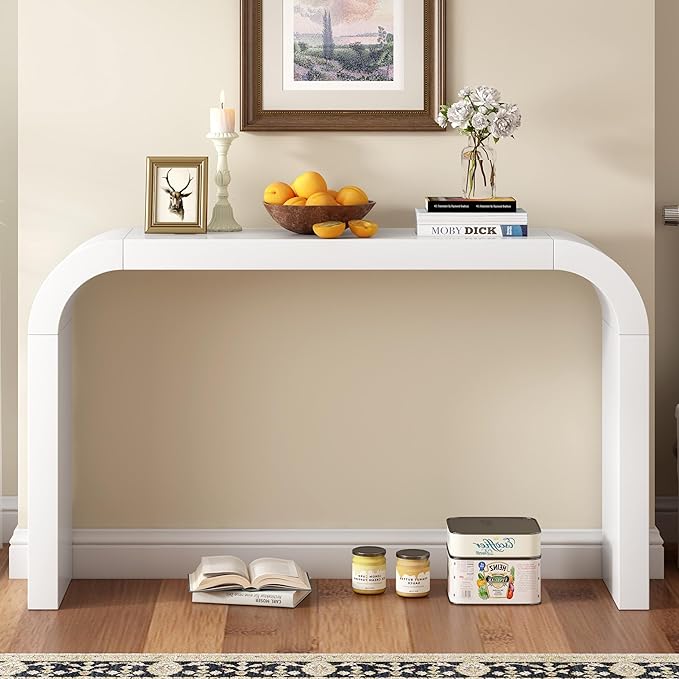 Merax Modern Entryway Table, White Rounded Silhouette and Smooth Surface Console Table for Living Room, Hallway and Bedroom