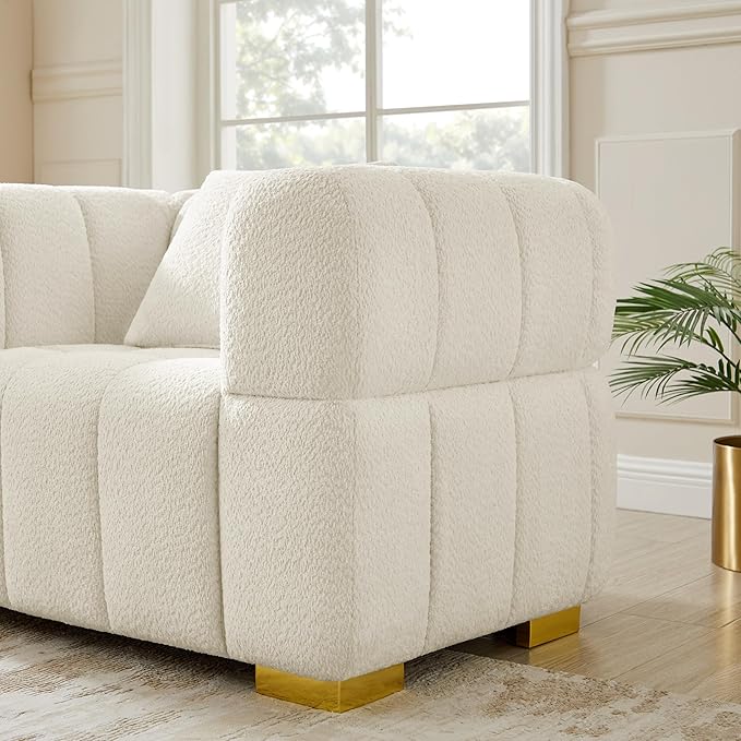 VANOMi Sofa and Chair Set, Modern Deep Seat Couch & Boucle Sofa Chairs, Oversized Upholstered Couch Sets for Living Room, Bedroom, Office, Apartment, White (2 Pieces)