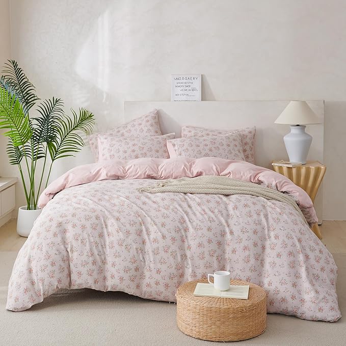 Floral Queen Comforter Set 3 Pieces Soft Cute Floral Bedding Comforter Lightweight Garden Style Queen Floral Botanical Comforter Set for All Seasons 1 Comforter and 2 Pillowcases