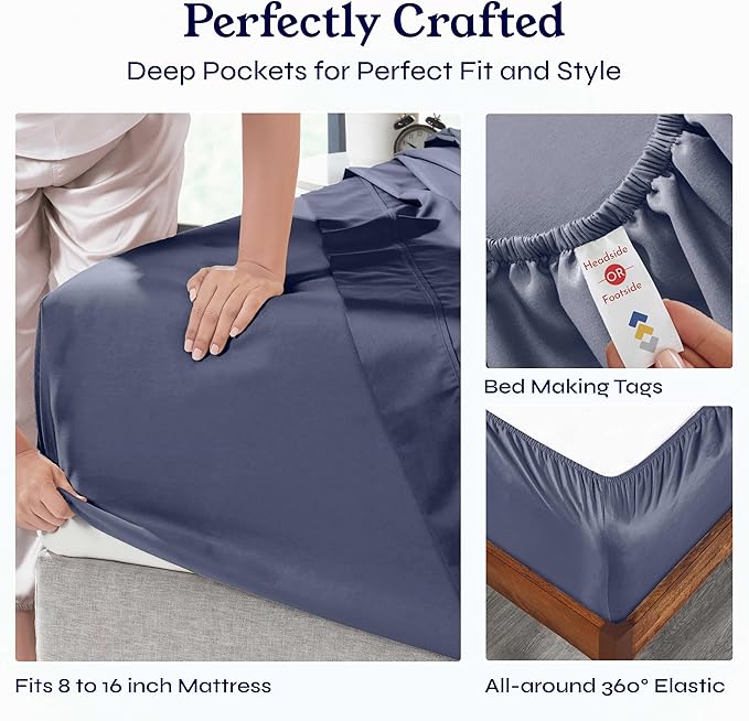California Design Den Natural 100% Cotton Sheets, Full Size Sheets Set, 400 Thread Count Sateen Bedding, Deep Pockets for a Snug Fit, Durable & Breathable - Indigo Dusty Blue