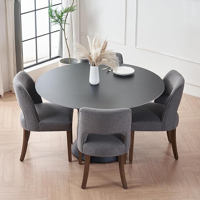 VKNOW Wooden Dining Chairs Set of 4, Modern Fabric Upholstered Dining Room Chair Kitchen Chairs, Farmhouse Dinner Chair for Kitchen Dining Room, Fabric Grey