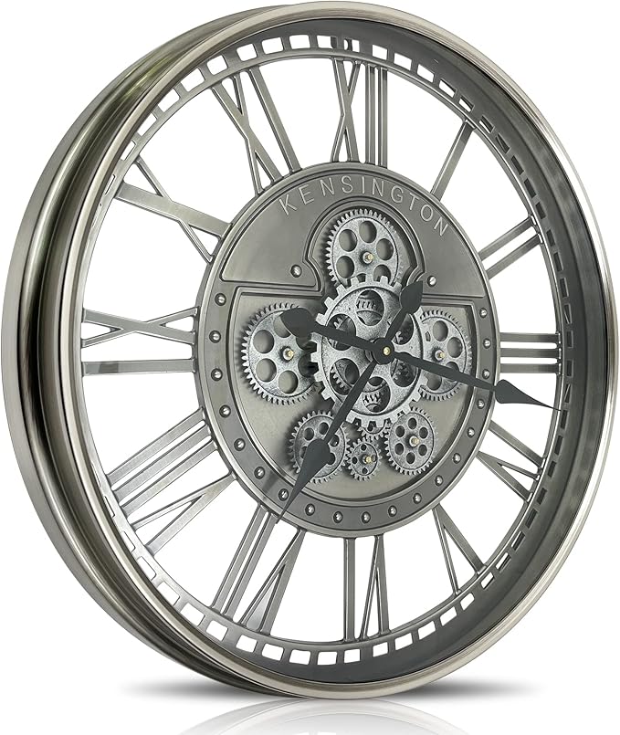 DORBOKER Real Moving Gears Wall Clock Large Modern Metal Clocks for Living Room Decor, Industrial Steampunk Unique Vintage Rustic Decorative Clock for Home Farmhouse Office, 27.6 Inch,Gunmetal Roman