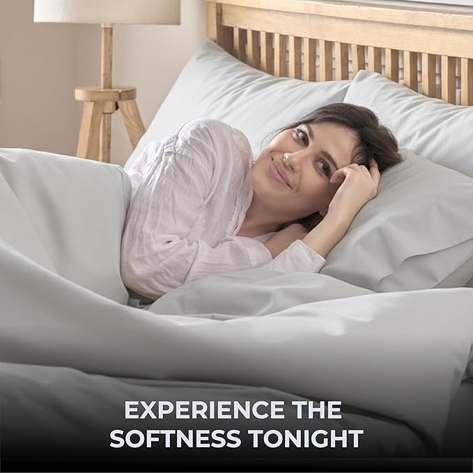 100% Natural Cotton Bed Sheets | 500 TC Single-Ply Sateen Weave Twin Sheets Set | Soft, Breathable, Hypoallergenic Solid 3-Piece Bedding with Deep Pocket Fitted, Flat, Pillowcase | Grey