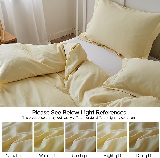 Simple&Opulence French Linen Duvet Cover Set - Full Size(78" x 86")- 3 Pieces (1 Comforter Cover,2 Pillowcases)- Natural Flax Cotton Blend-Solid Color Breathable Farmhouse Bedding-Pale Yellow