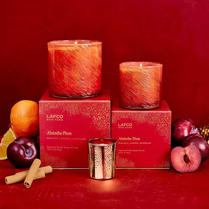 LAFCO New York Holiday Signature Candle, Absinthe Plum - 15.5 oz - 90-Hour Burn Time - Reusable, Hand Blown Glass Vessel - Made in The USA