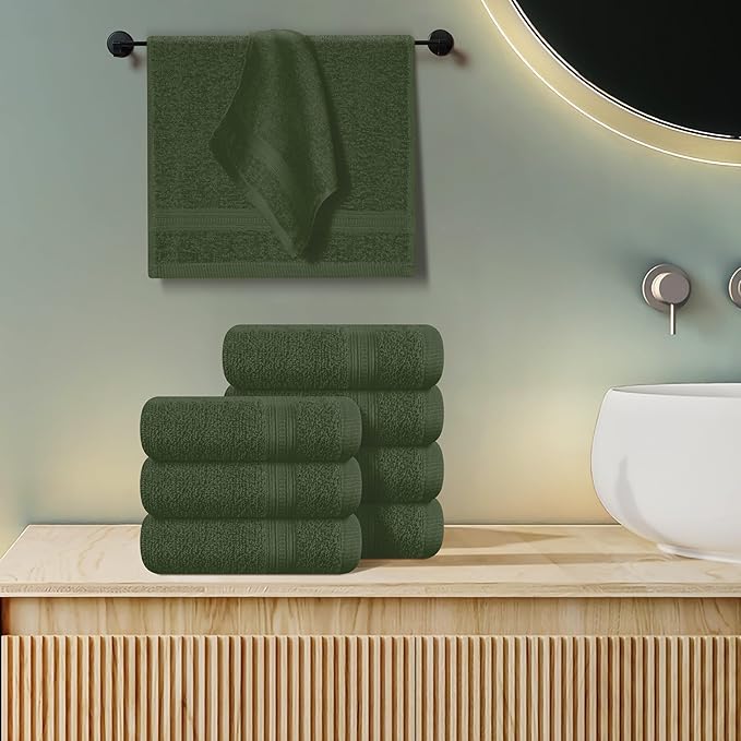 BOUTIQUO Ultra Soft Cotton Washcloths, Contains 12 Piece Face Cloths 12x12 inch, Ideal for Everyday use Face Towels, Compact & Lightweight Multi Purpose Washcloths - Olive Green