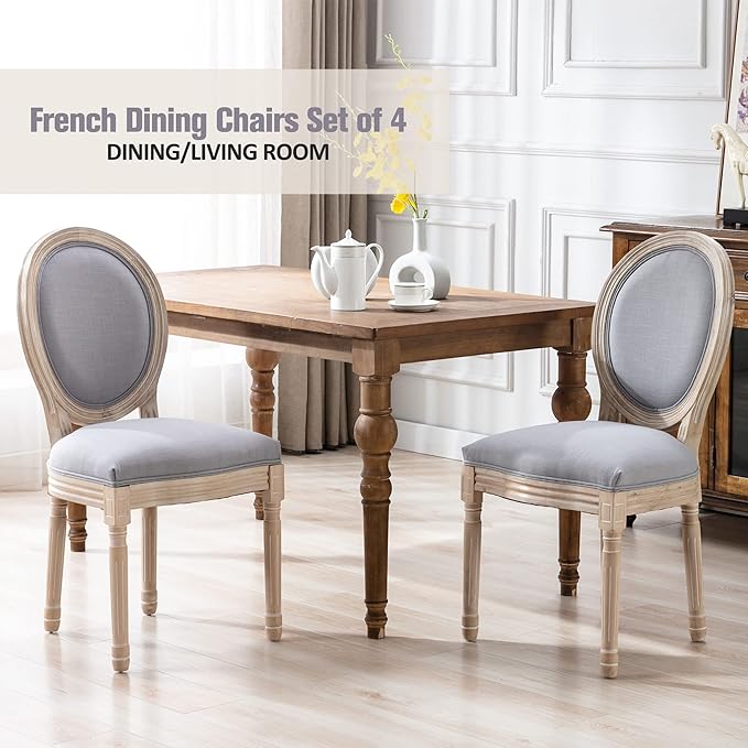 Nrizc French Bistro Chairs Set of 4, French Country Farmhouse Wood Round Back Dining Chair, for Dining Room/Living Room/Bedroom