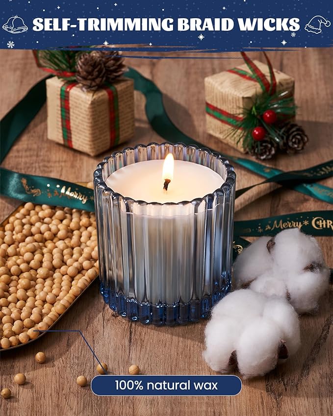 M&SENSE Blue Soy Candles for Home Scented, Cider Amber Christmas Candles Non Toxic, 9.2oz Natural Organic Clean Burning Up to 60 Hours, Christmas Home Decor Gifts for Men