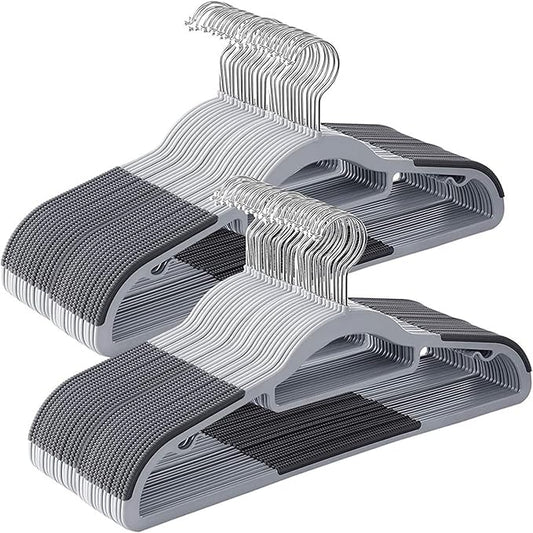 50 Pack Plastic Clothes Hangers Non Slip - 16.5 Inch Slim Space Saving Hangers for Closet, Heavy Duty Non-Slip Garment Hangers with 360° Swivel Hooks