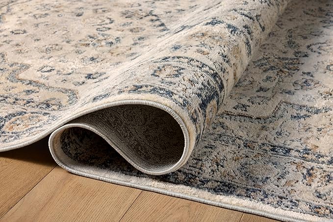Loloi Teagan Collection TEA-01 Natural/Lt. Grey 6'-7" x 9'-2" Area Rug, Large, Soft Neutral Rug, High-Traffic for Living Room, Bedroom, Home Office, Dining Area